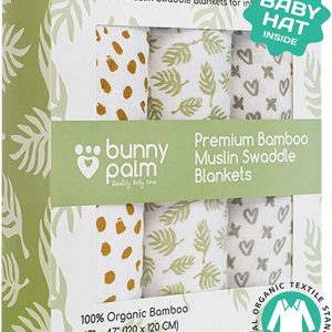Muslin Swaddle Blankets, Unisex Organic Bamboo for Baby Set of 3 Swaddles for Boys and Girls